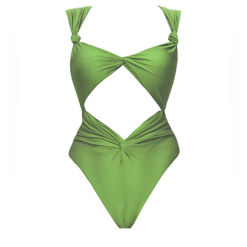 NWT Andrea Iyamah ($210) Rora Knotted One Piece Swimsuit (Aloe green) - small
